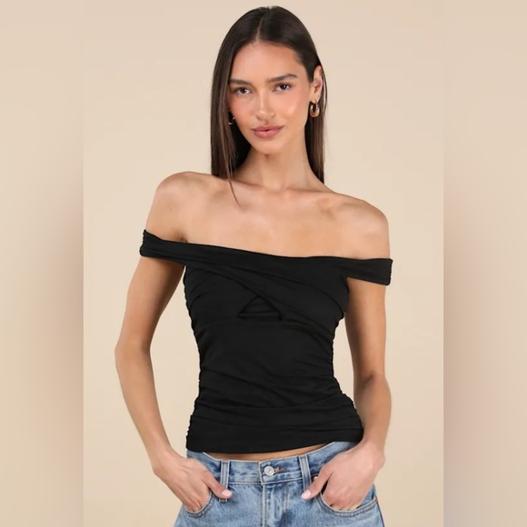 Lulus Elowyn Black Cross-Front Off-the-Shoulder Top Medium NWT - Picture 1 of 5